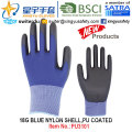 Gants en caoutchouc en caoutchouc bleu nylon 18g (PU3101) avec CE, En388, En420, Gants de travail